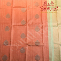 BORDERLESS PEACH COLOUR BODY WITH SILVER ZARI & PEACOCK BLUE THREAD MOTIFS & STRIPS AND CONTRAST BLOUSE