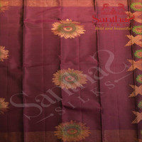 PURPLE COLOUR BODY WITH GOLDEN CARI BIG FLOWER MOTIFS AND CONTRAST BLOUSE