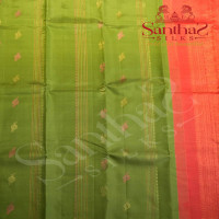 BORDERLESS LIGHT GREEN COLOUR BODY WITH MULTI COLOUR THREAD FLOWER BUTTAS & LINES AND CONTRAST BLOUSE