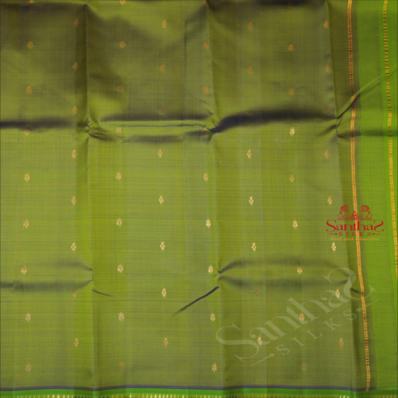 ONE SIDE BORDER GREENISH BLUE COLOUR BODY WITH GOLDEN ZARI BUTTA & WITHOUT BLOUSE