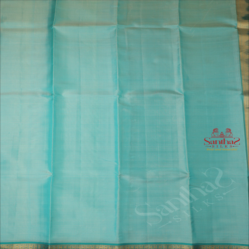 ICE BLUE COLOUR BODY WITH PLAIN STRIPS WITH SELF BLOUSE & BORDER