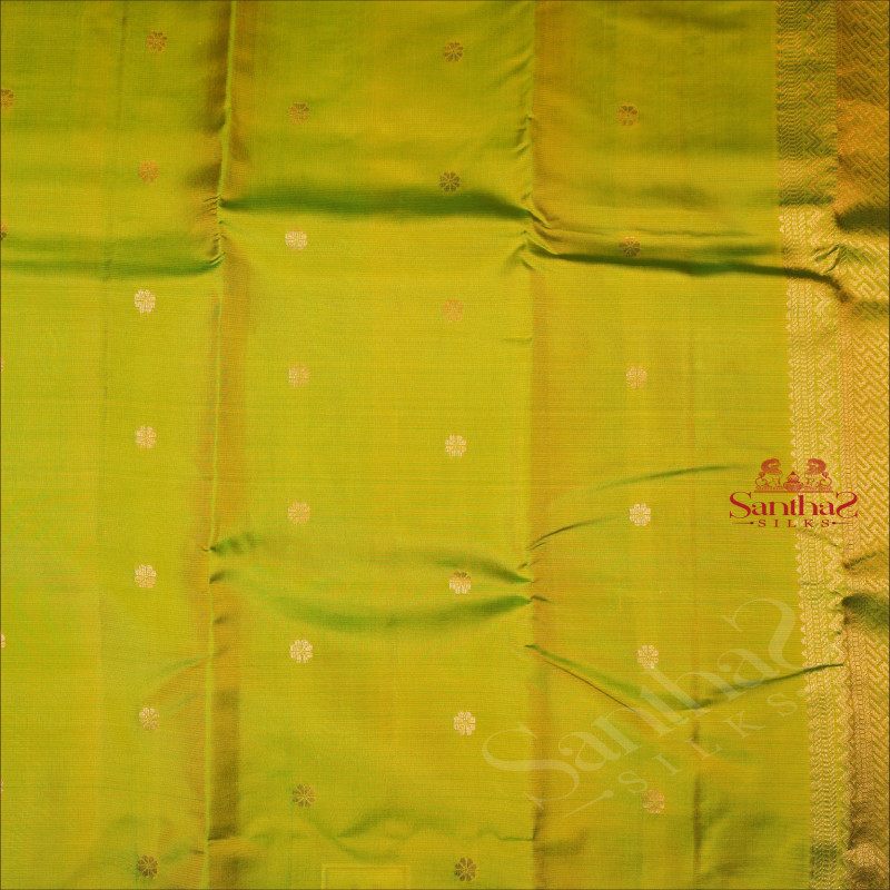 VOLT GREEN COLOUR BODY WITH GOLDEN ZARI BUTTAS & SELF BLOUSE