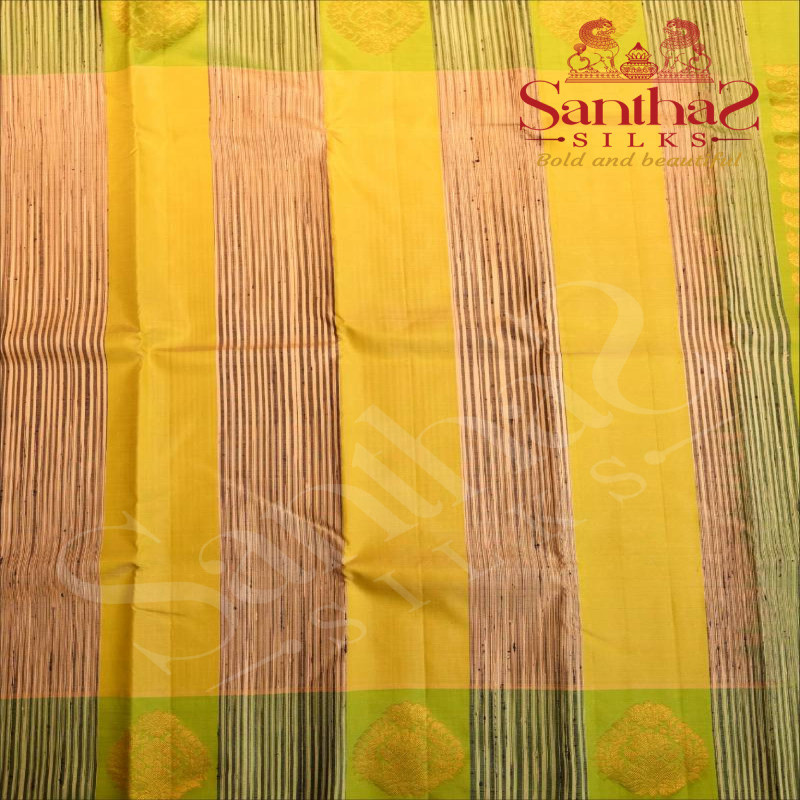 SUPHUR SPRING GREEN & CREAM COLOUR BODY WITH BLACK THREAD STRIPS AND CONTRAST BLOUSE