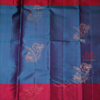 BLUEISH PINK COLOUR BODY WITH FLORAL COPPER ZARI BUTTA WITH CONTRAST BLOUSE & BORDER