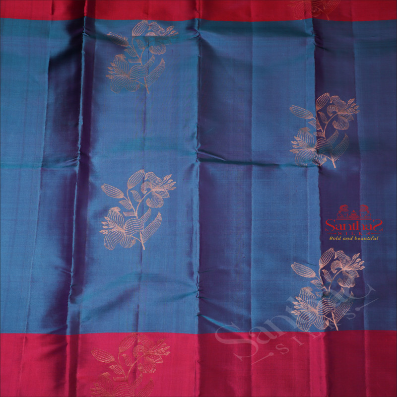 BLUEISH PINK COLOUR BODY WITH FLORAL COPPER ZARI BUTTA WITH CONTRAST BLOUSE & BORDER