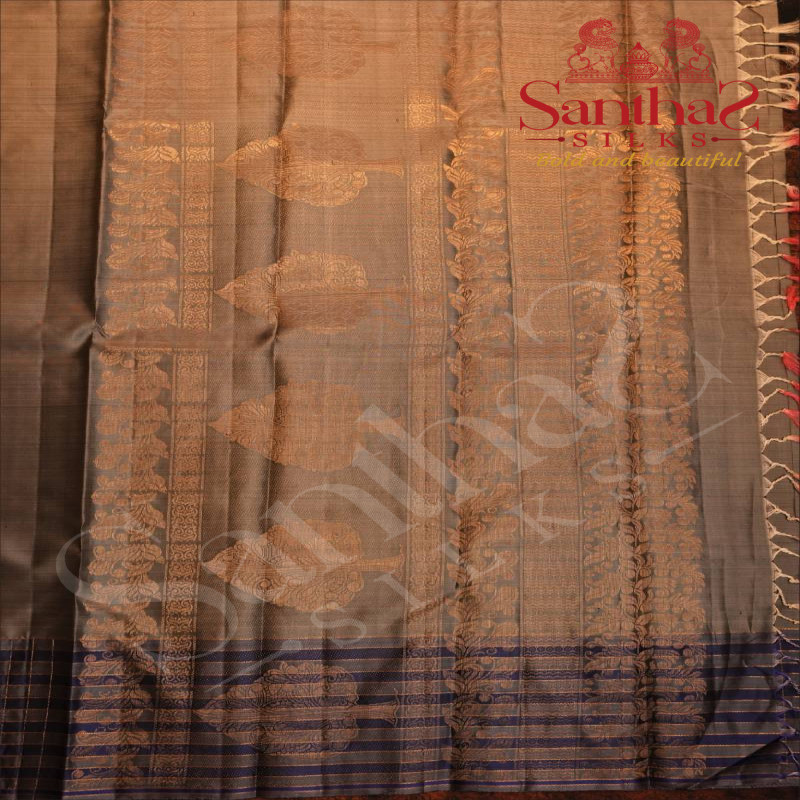 GREY COLOUR BODY WITH GOLDEN ZARI LEAF MOTIFS AND CONTRAST BLOUSE