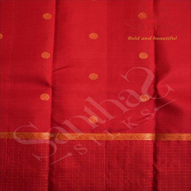 CHERRY RED COLOUR BODY WITH GOLDEN ZARI SMALL BUTTAS AND CONTRAST BLOUSE