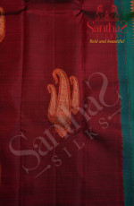 BORDERLESS MAGENTA COLOUR BODY WITH COPPER & SILVER ZARI MANGO MOTIFS AND CONTRAST BLOUSE