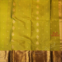 MEHENDHI GREEN COLOUR BODY WITH GOLDEN ZARI BUTTAS WITH CONTRAST BLOUSE & BORDER