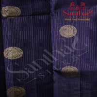 BORDERLESS INDIGO BLUE COLOUR BODY WITH GOLDEN ZARI SMALL CHECKED BOXES & MANGO IN CIRCLE MOTIFS AND CONTRAST BLOUSE