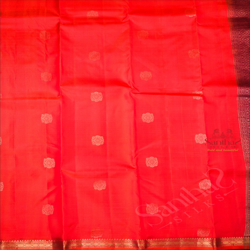 DARK PEACH COLOUR BODY WITH GOLDEN ZARI BUTTA WITH CONTRAST BLOUSE