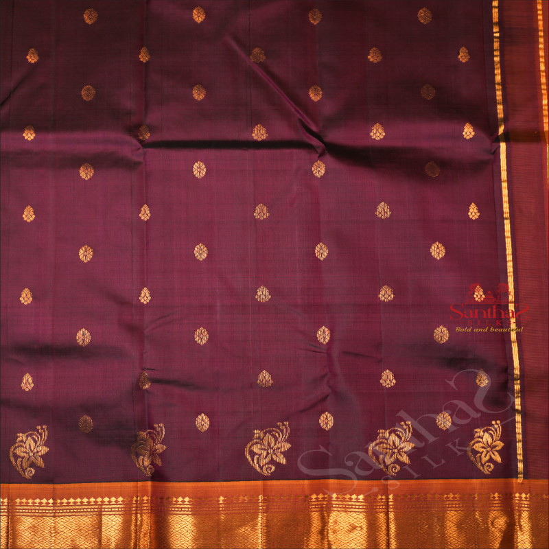ONE SIDE BORDER DARK PURPLE COLOUR BODY WITH GOLDEN ZARI BUTTA & WITHOUT BLOUSE