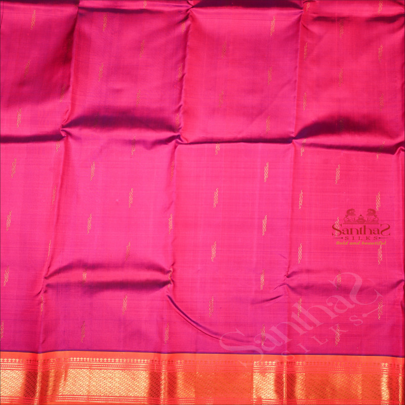 RED VIOLET COLOUR BODY WITH GOLDEN ZARI BUTTAS & SINGLE SIDE BORDER AND CONTRAST PALLU WITH CONTRAST BLOUSE
