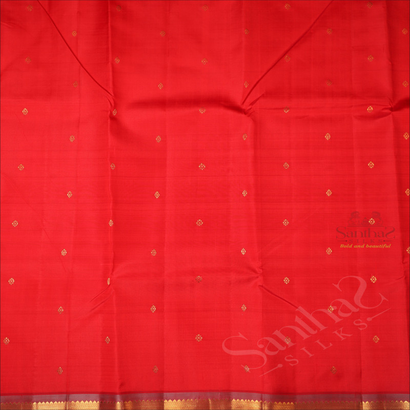 ONE SIDE BORDER RED COLOUR BODY GOLDEN ZARI BUTTA & WITHOUT BLOUSE