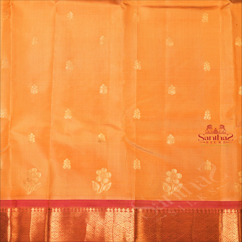 GOLDENROD COLOUR BODY WITH GOLDEN ZARI BUTTAS & SINGLE SIDE BORDER AND CONTRAST PALLU WITHOUT BLOUSE
