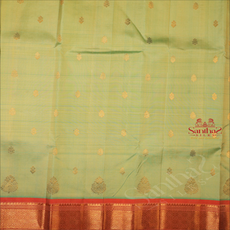 ONE SIDE BORDER PISTHA GREEN COLOUR BODY WITH GOLDEN ZARI BORDER & WITHOUT BLOUSE