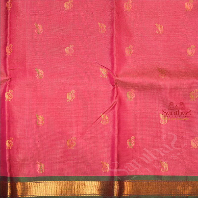 DUSTY PINK COLOUR BODY WITH GOLDEN ZARI BUTTA WITH CONTRAST BLOUSE & BORDER