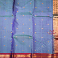 STONE BLUE COLOUR BODY WITH GOLDEN ZARI BUTTA WITH CONTRAST BLOUSE & BORDER