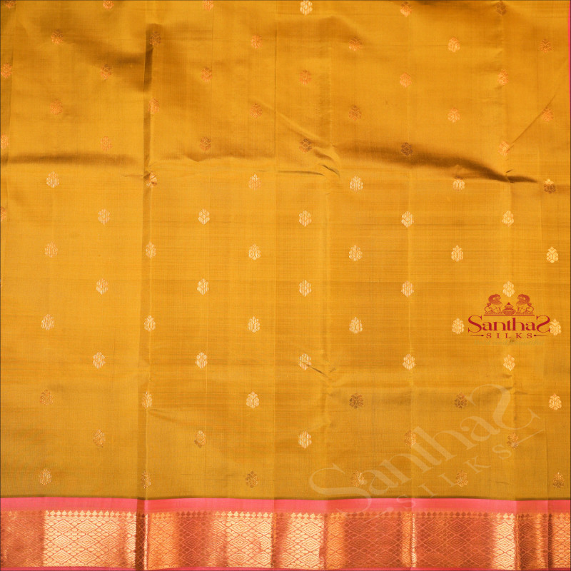 ONESIDE BORDER MEHENDHI GREEN COLOUR BODY WITH GOLDEN ZARI BUTTA & WITHOUT BLOUSE