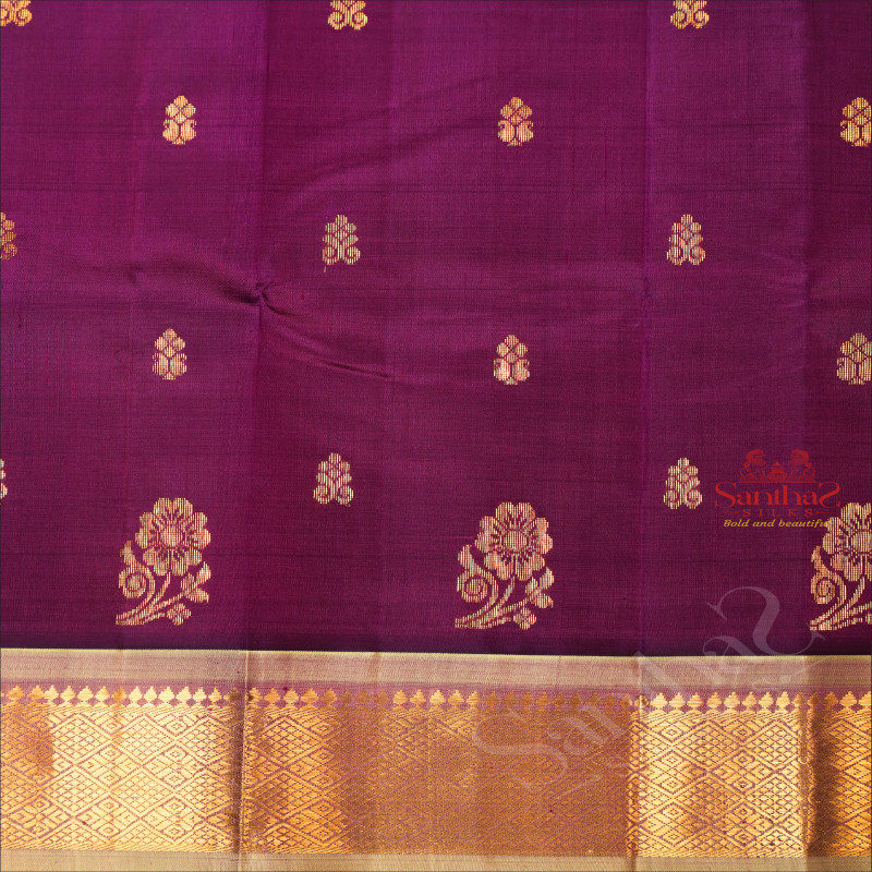 MULBERRY COLOUR BODY WITH GOLDEN ZARI BUTTAS & SINGLE SIDE BORDER AND CONTRAST PALLU WITHOUT BLOUSE