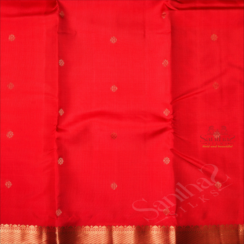 BRIGHT RED COLOUR BODY WITH SMALL BUTTAS AND SELF COLOUR PALLU WITH SELF COLOUR BLOUSE