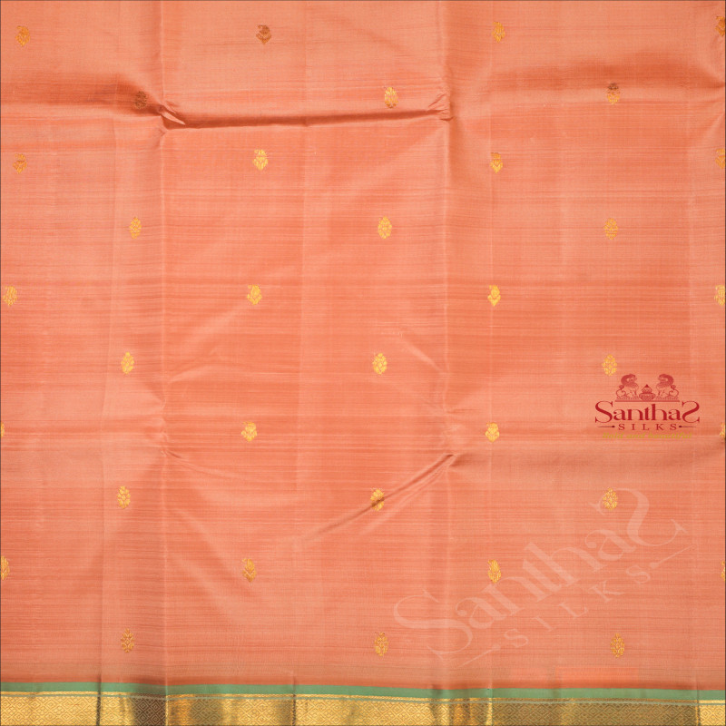 ONESIDE BORDER PASTEL PEACH BODY WITH GOLDEN ZARI BUTTA & WITHOUT BLOUSE