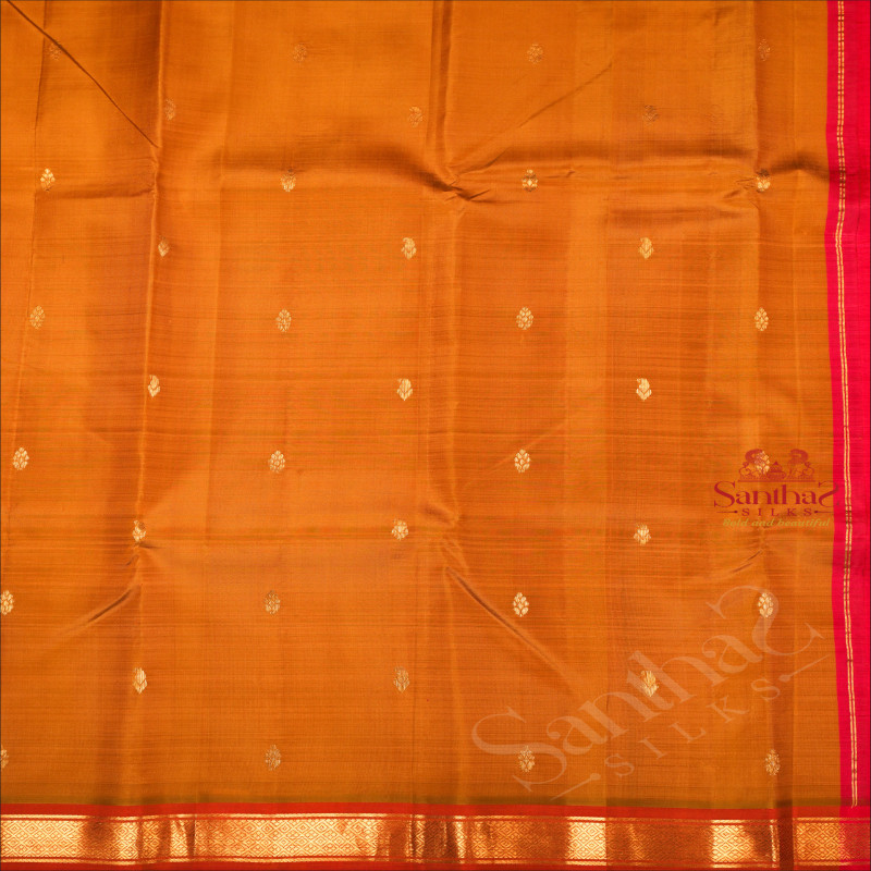 ONESIDE BORDER DARK HONEY COLOUR BODY WITH GOLDEN ZARI BUTTA & WITHOUT BLOUSE