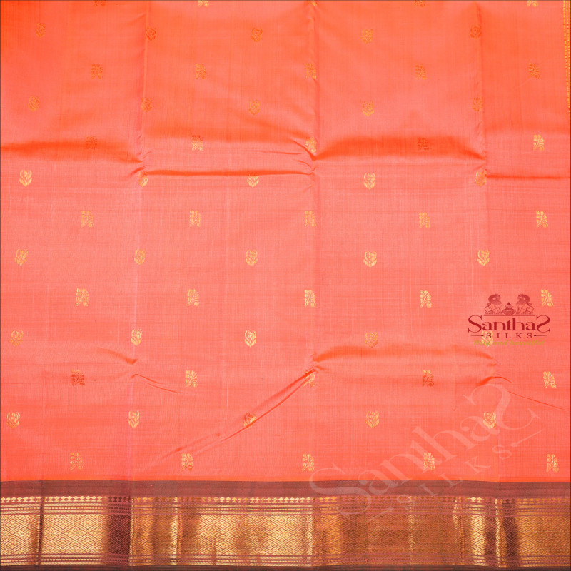 ONESIDE BORDER LIGHT ORANGE COLOUR BODY WITH GOLDEN ZARI BUTTA & WITHOUT BLOUSE