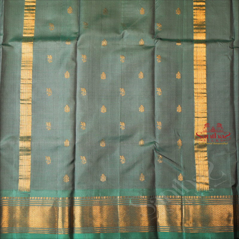 ONESIDE BORDER GRAY COLOUR BODY WITH GOLDEN ZARI BUTTA & WITHOUT BLOUSE