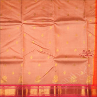 ONESIDE BORDER LIGHT PEACH COLOUR BODY WITH GOLDEN ZARI BUTTA & WITHOUT BLOUSE