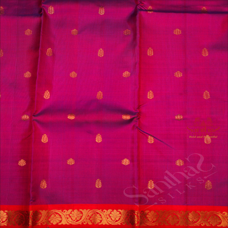 PURPLE COLOUR BODY WITH GOLDEN ZARI BUTTA WITH CONTRAST BLOUSE & BORDER