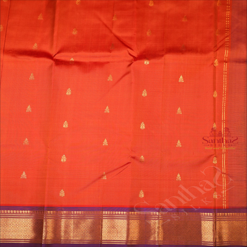 LIGHT AMBER COLOUR BODY WITH GOLDEN ZARI BUTTAS & SINGLE SIDE BORDER AND CONTRAST PALLU WITHOUT BLOUSE
