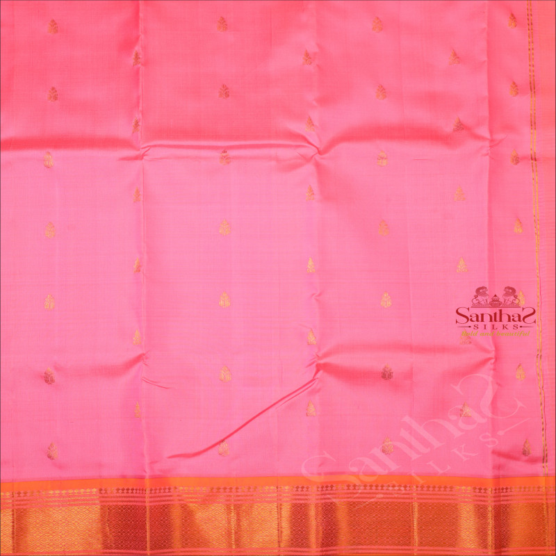 ONESIDE BORDER BABY PINK COLOUR BODY WITH GOLDEN ZARI BUTTA & WITHOUT BLOUSE