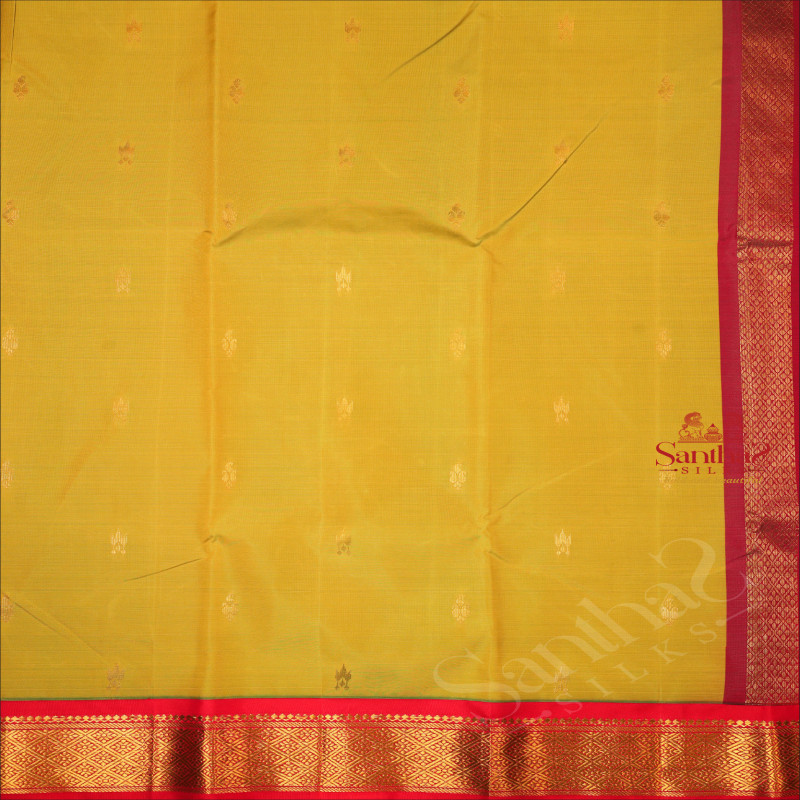 ONESIDE BORDER PEAR GREEN COLOUR BODY WITH GOLDEN ZARI BUTTA & WITHOUT BLOUSE