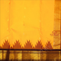 BRIGHT YELLOW COLOUR BODY WITH GOLDEN ZARI BUTTAS & SINGLE SIDE BORDER WITH GOPURAM THREAD BUTTA AND CONTRAST PALLU WITHOUT BLOUSE