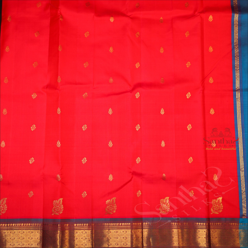 ONESIDE BORDER REDISH PINK COLOUR BODY WITH GOLDEN ZARI BUTTA & WITHOUT BLOUSE