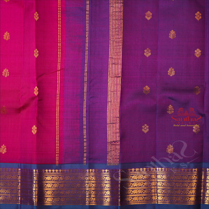 ONESIDE BORDER DARK PURPLE COLOUR BODY WITH GOLDEN ZARI BUTTA & WITHOUT BLOUSE