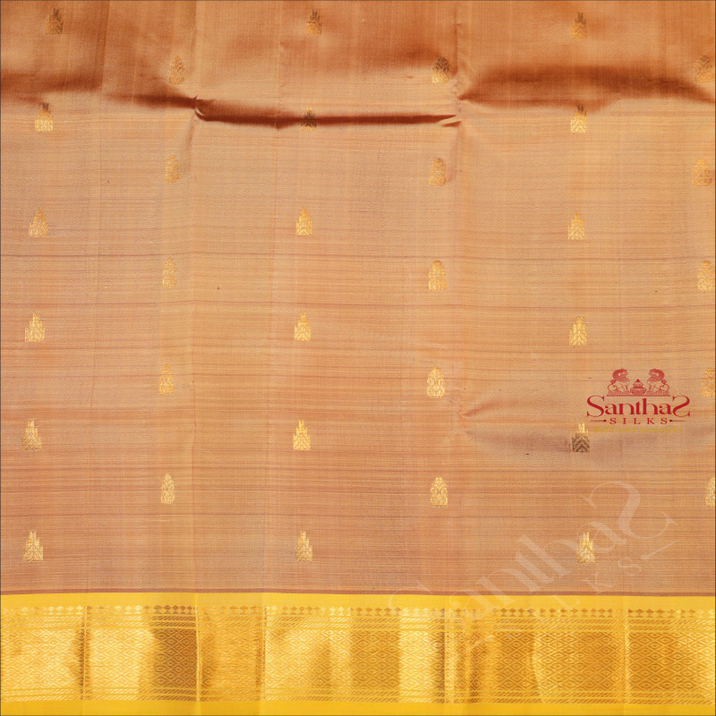 SATIN SHEEN GOLD COLOUR BODY WITH GOLDEN ZARI BUTTAS & SINGLE SIDE BORDER AND CONTRAST PALLU WITHOUT BLOUSE