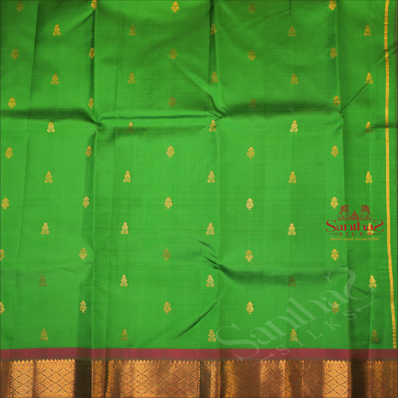 ONESIDE BORDER GREEN COLOUR BODY WITH GOLDEN ZARI BUTTA & WITHOUT BLOUSE