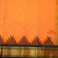 MANGO YELLOW COLOUR BODY WITH GOLDEN ZARI BUTTAS & SINGLE SIDE BORDER WITH GOPURAM THREAD BUTTA AND CONTRAST PALLU WITHOUT BLOUSE