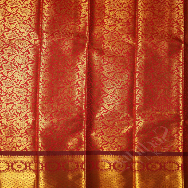 MAROON COLOUR BODY WITH GOLDEN ZARI FLORAL PATTERN WITH SELF BLOUSE