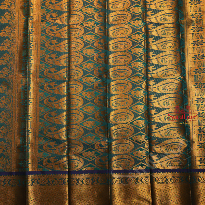 BLUE COLOUR BODY WITH GOLDEN ZARI FLORAL PATTERN WITH SELF BLOUSE