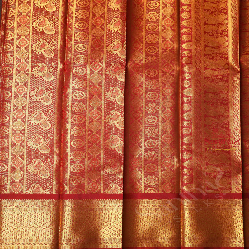 MAROON COLOUR BODY WITH GOLDEN ZARI FLORAL PATTERN WITH SELF BLOUSE