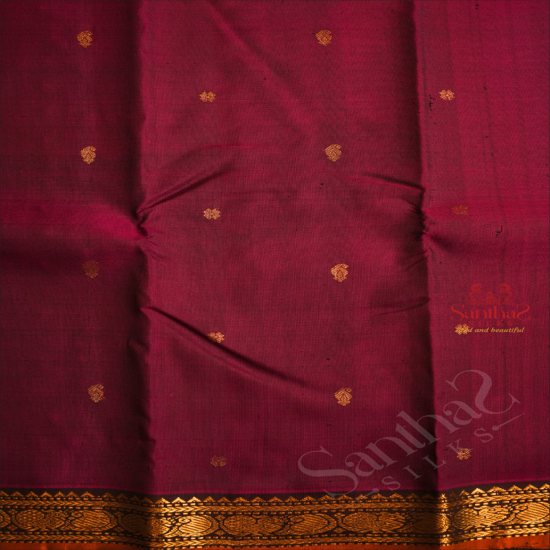 MAGENTA COLOUR BODY WITH GOLDEN ZARI BUTTAS AND CONTRAST COLOUR BLOUSE