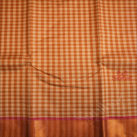 CREAM AND METALIC GOLD COLOUR BODY WITH SMALL CHECKED AND CONTRAST COLOUR BLOUSE AND PALLU