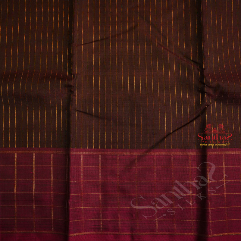 COFFEE BROWN COLOUR BODY WITH GOLDEN ZARI STRIPS AND CONTRAST COLOUR BLOUSE AND PALLU