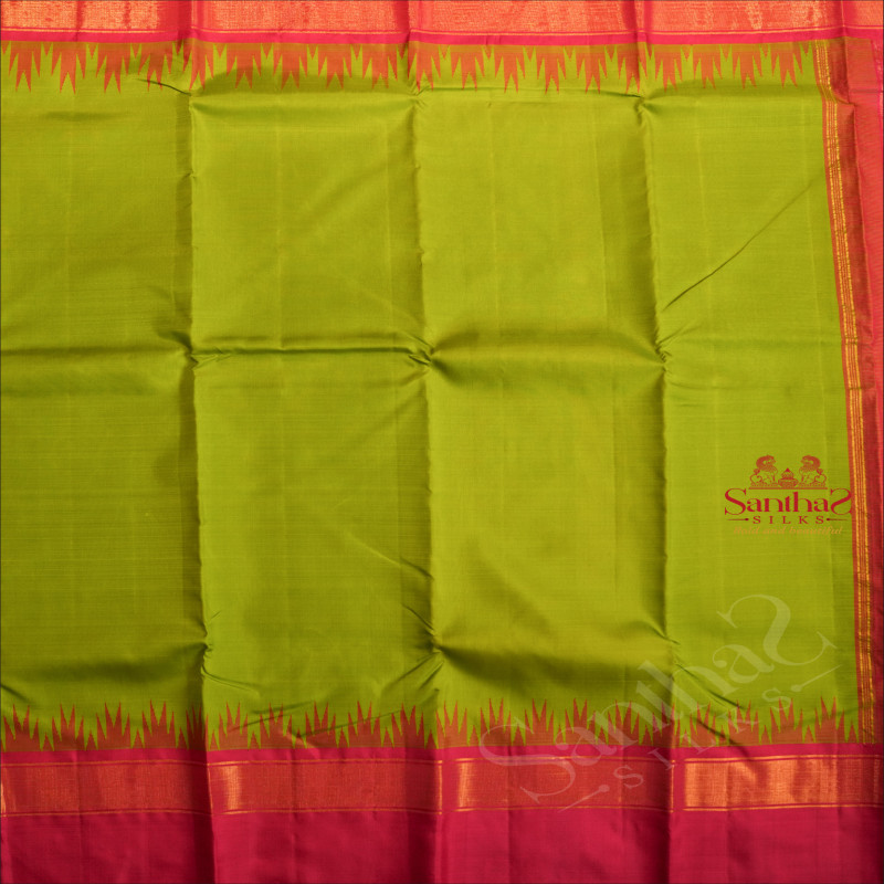 PARROT GREEN COLOUR BODY THALAMBOO BUTTA WITH CONTRAST BLOUSE & BORDER