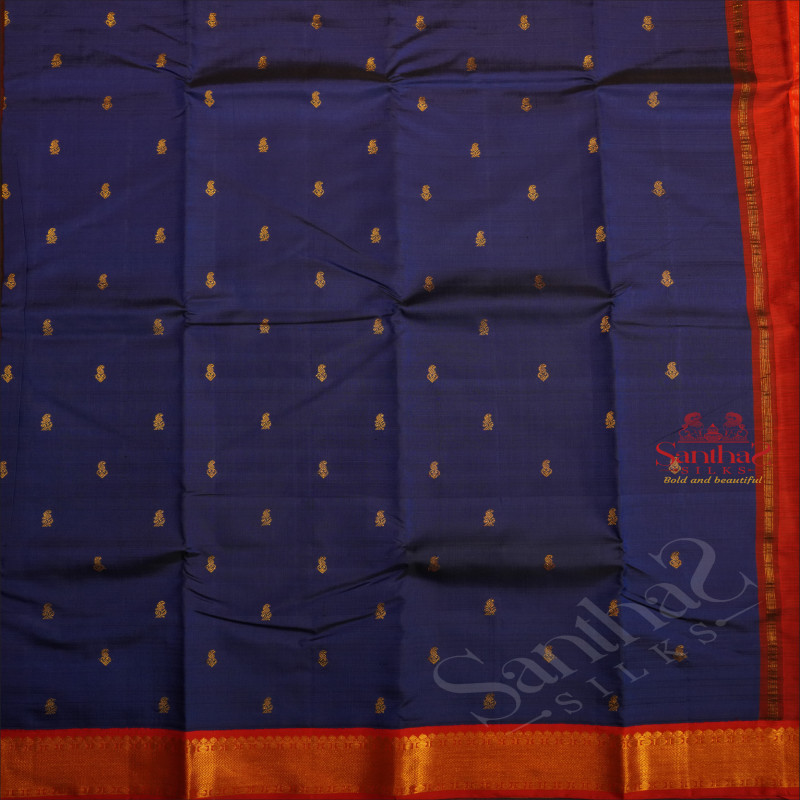 DARK BLUE COLOUR BODY WITH GOLDEN ZARI SMALL BUTTAS AND CONTRAST COLOUR BLOUSE & PALLU