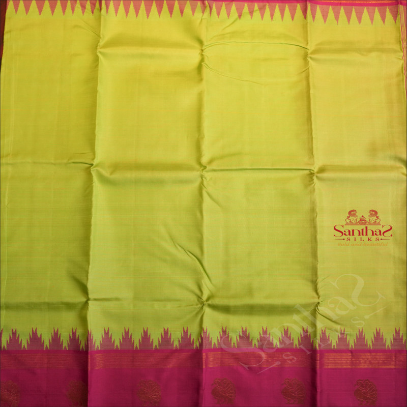 MINT GREEN COLOUR BODY GOPURAM AND ANNAM BUTTA WITH CONTRAST BLOUSE & BORDER