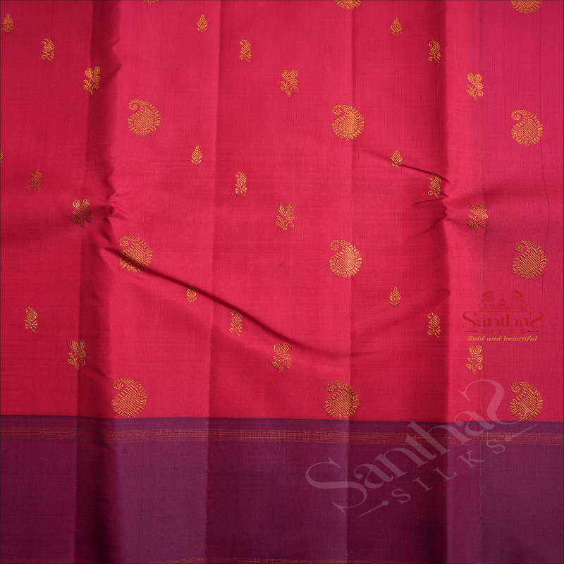 BARBIE PINK COLOUR BODY WITH GOLDEN ZARI SMALL MOTIFS & BUTTAS AND CONTRAST BLOUSE & PALLU